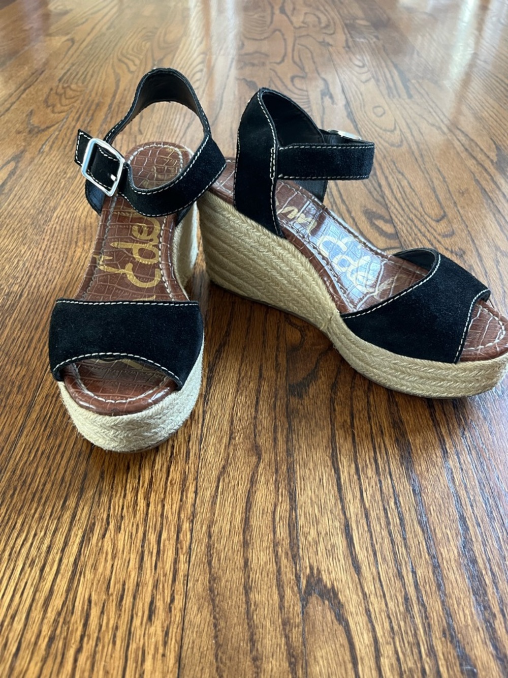 Sam Edelman Black Suede Espadrille Wedge Sandals - size 8.5